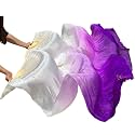 Belly Dance Faux Silk Veil Fans, 1 Pair (Left+Right) Faux Silk Bamboo Long Fans Veils, Handmade Belly Dance Dancing Silk Fans, Dance Performance