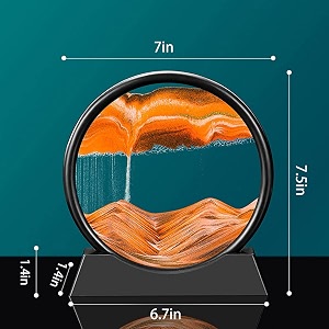 beloxy 3d dynamic sand art liquid motion moving sand art picture round glass 3d deep sea sandscape in motion display flowing sand frame relaxing desktop home office work decor yellow 7 inch