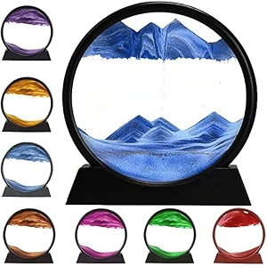beloxy 3d dynamic sand art liquid motion moving sand art picture round glass 3d deep sea sandscape in motion display flowing sand frame relaxing desktop home office work decor multi color 7 inch