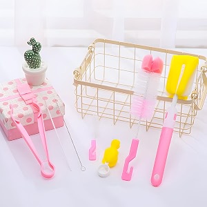 bembika 7 pcs silicone cleaner cleaner brush milk cleaning brush feeding cleaning pink color