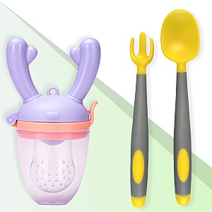 bembika baby feeding spoon amp nibbler set the ultimate bpa free baby weaning spoon baby self feeding spoon fruit nibbler for babies a solution for feeding training-be2333