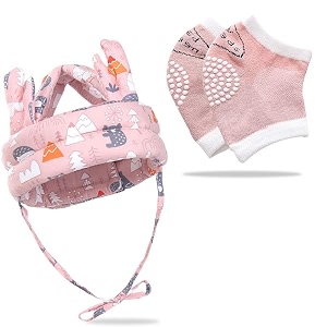 bembika baby head protector amp knee pads combo  crawling safety helmet elbow amp knee protection for babies and toddlers lightweight amp breathable -for 624 months  baby pink