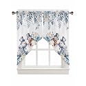 BEMIGO Christmas Cute Snowman Curtain Valance for Window, Farmhouse Swag Curtains, Eucalyptus Leaves Valance for Kitchen Bathroom Bedroom, Rod Pocket Window Panels Over Sink 28" W x 36" L, Set of 2