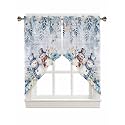 BEMIGO Christmas Eucalyptus Leaves Kitchen Valance, Farmhouse Swag Curtains, Cute Snowman for Bathroom Bedroom, Rod Pocket Window Curtains Over Sink, 36" W x 45" L,Set of 2