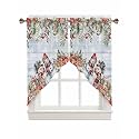 BEMIGO Christmas Red Eucalyptus Kitchen Valance Curtains, Farmhouse Swag Curtains, Cute Snowman Wood Grain for Bathroom Bedroom, Rod Pocket Window Panels Over Sink 36'' W x 36L,Set of 2