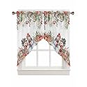 BEMIGO Christmas Red Eucalyptus Leaves Kitchen Valance Curtains, FarmhouseSwag Curtains, Cute Snowman for Bathroom Bedroom, Rod Pocket Window Panels Over Sink 36" W x 45" L,Set of 2