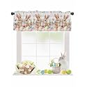 BEMIGO Easter Cute Bunny Curtain Valances for Windows, Light Filtering Window Curtains Decorations Colored Egg Grey Plaid Valance Curtains for Kitchen Cafe Bedroom Living Kid Room Decor 60x18in