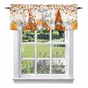 BEMIGO Fall Valances for Windows Thanksgiving Kitchen Valance Curtains Gnome Pumpkins Maple Leaf Light Filtering Thermal Insulated Window Curtains for Living Room Bedroom Decor Orange White, 42x18in