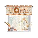 BEMIGO Fall Wreath Curtain Valances for Windows, Light Filtering Thermal Insulated Windows Curtains Decoration Pumpkins Orange Valance Curtains for Kitchen Cafe Bedroom Living Kid Room Decor 42x18in