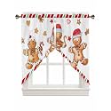 BEMIGO Swag Valances for Windows, Christmas Gingerbread Man Kitchen Window Curtains Over Sink, White Red Rod Pocket Swag Curtains Valance, 2 Panels, 45 Inches Length