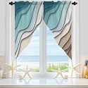 BEMIGO Swag Valances for Windows, Ombre Stripes Turquoise Brown Rod Pocket Kitchen Window Curtains Over Sink, Abstract Striped Swag Curtains,2 Panels, 36 Inches Length