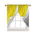 BEMIGO Swag Valances for Windows, Ombre Yellow Grey Rod Pocket Kitchen Farmhouse Window Curtains Over Sink, Abstract Texture Farmhouse Swag Curtains,2 Panels, 36 Inches Length