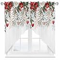 BEMIGO Swag Valances for Windows, Valentine's Day Rod Pocket Kitchen Window Curtains Over Sink, Romantic Rose Heart Swag Curtains,2 Panels, 36 Inches Length