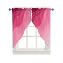 BEMIGO Swag Valances for Windows, Valentines Day Pink Waves Rod Pocket Kitchen Farmhouse Window Curtains Over Sink, Ombre Stripes Farmhouse Swag Curtains,2 Panels, 45 Inches Length