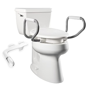 bemis assurance 334 raised toilet seat with handles and bidet attachment clean shield guard secure hinges elongated white