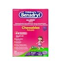 Benadryl Children's Allergy Medicine Chewables with Diphenhydramine HCl, Chewable Kids' Antihistamine Tablets for Relief of Allergy Symptoms Like Sneezing & Itchy Eyes, Grape Flavor, 20 ct