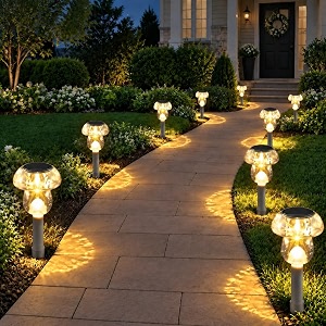 benany 16 pack solar mushroom lights outdoor solar powered led pathway lights warm white