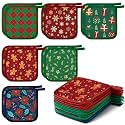 Bencailor 12 Pcs Christmas Pot Holders with Pocket, Red and Green
