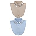 Bencailor 2 Pcs Rhinestone Fake Collar Dickey for Women False Half Shirt Blouse Detachable Collar