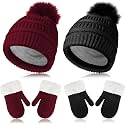 Bencailor 2 Set Beanie Mittens Fleece Lined