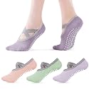 BendJoy 3Pairs Non Slip Yoga Socks for Women - Breathable Cotton Anti Skid Pilates Casual Grip Socks for Yoga, Ballet, Barefoot Workout, 4.5-7.5 UK, Purple