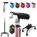 BeneCane Quad Cane Walking Cane with Two Led Lights with Big Base T Handle＆Lightweight Adjustable Walking Stick Four Pronged Sturdy for Men and Women