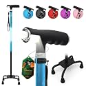 BeneCane Quad Cane Walking Cane with Two Led Lights with Big Base T Handle＆Lightweight Adjustable Walking Stick Four Pronged Sturdy for Men and Women