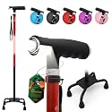 BeneCane Quad Cane Walking Cane with Two Led Lights with Big Base T Handle＆Lightweight Adjustable Walking Stick Four Pronged Sturdy for Men and Women