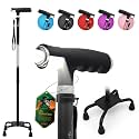 BeneCane Quad Cane Walking Cane with Two Led Lights with Big Base T Handle＆Lightweight Adjustable Walking Stick Four Pronged Sturdy for Men and Women