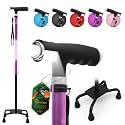 BeneCane Quad Cane Walking Cane with Two Led Lights with Big Base T Handle＆Lightweight Adjustable Walking Stick Four Pronged Sturdy for Men and Women