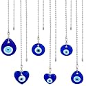 BENECREAT 6Styles Glass Ceiling Fan Pull Chain Extenders, Flat Round & Heart & Teardrop with Evil Eye Fan Extension with Iron Ball Chain for Ceiling Fan Light Decoration