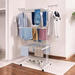 benesta clothes drying stand  3-tier foldable clothes hanger  large stainless steel laundry racks for indooroutdoorbalcony white 64d x 76w x 172h cm