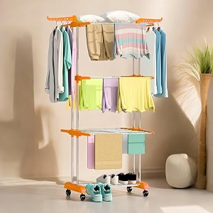 benesta clothes drying stand  3-tier foldable clothes hanger  large stainless steel laundry racks for indooroutdoorbalcony orange