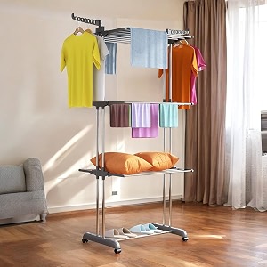 benesta clothes drying stand  3-tier foldable clothes hanger  large stainless steel laundry racks for indooroutdoorbalcony grey