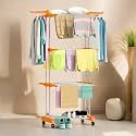 Benesta Clothes Drying Stand | 3-Tier Foldable Clothes Hanger | Large Stainless Steel Laundry Racks for Indoor/Outdoor/Balcony (Orange)