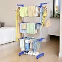 Benesta Clothes Drying Stand | 3-Tier Foldable Clothes Hanger | Large Stainless Steel Laundry Racks for Indoor/Outdoor/Balcony (Blue)