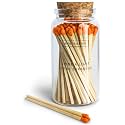 Benevolence LA Decorative Wooden Matches in Glass Jar with Striker | 4 Inches Colored Safety Long Match for Lighting Candles | Apothecary Home & Bathroom Decor - Fluorescent Orange