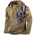 Bengbobar Men's Military Tactical Hoodies Retro Distressed American Flag Print TieUp Pullover Trainning Camping Sweatshirt
