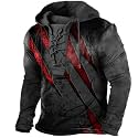 Bengbobar Men's Military Tactical Hoodies Retro Distressed American Flag Print TieUp Pullover Trainning Camping Sweatshirt
