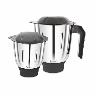 benito elite stainless steel jar set 1200ml amp 1000ml for mixer grinder attachment  compatible with 4-teeth coupler amp dual locking system