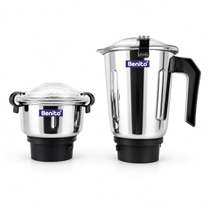 benito sonic stainless steel jar set 500 amp 1200ml for mixer grinder  compatible with 4-teeth coupler amp dual locking system