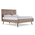 Benjara 75 Inch Plank Style Eastern King Bed with Herringbone Pattern, Brown