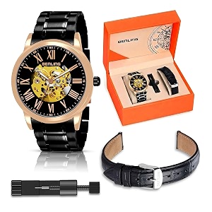 Benling Mens Skeleton Automatic Analog Watch Combo