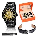 Benling Mens Skeleton Automatic Analog Watch Combo