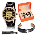 Benling Mens Skeleton Automatic Analog Watch Combo