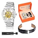 Benling Mens Skeleton Automatic Analog Watch Combo