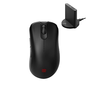 zowie benq ec2-cw wireless ergonomic gaming mouse for esports  enhanced receiver  24-step scroll wheel  driverless  matte black coating  medium size