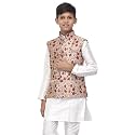 Benstoke Boys Silk Blend Beige & Red Printed Nehru Jacket