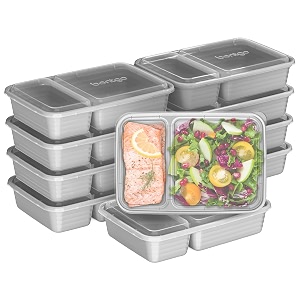 bentgo 20-piece lightweight durable reusable bpa-free 2-compartment containers - microwave freezer dishwasher safe - silver