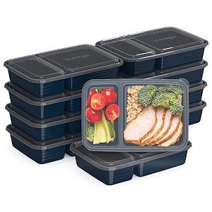 bentgo prep - 20-piece 2-compartment reusable meal prep containers with lids pfas amp bpa free materials durable microwave freezer amp dishwasher safe to go food storage navy blue
